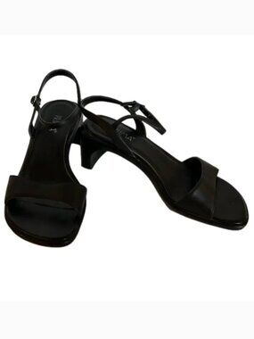 Prima Kaylib Black Leather Toe and Ankle Strap Thick Heels Size 7 Wide